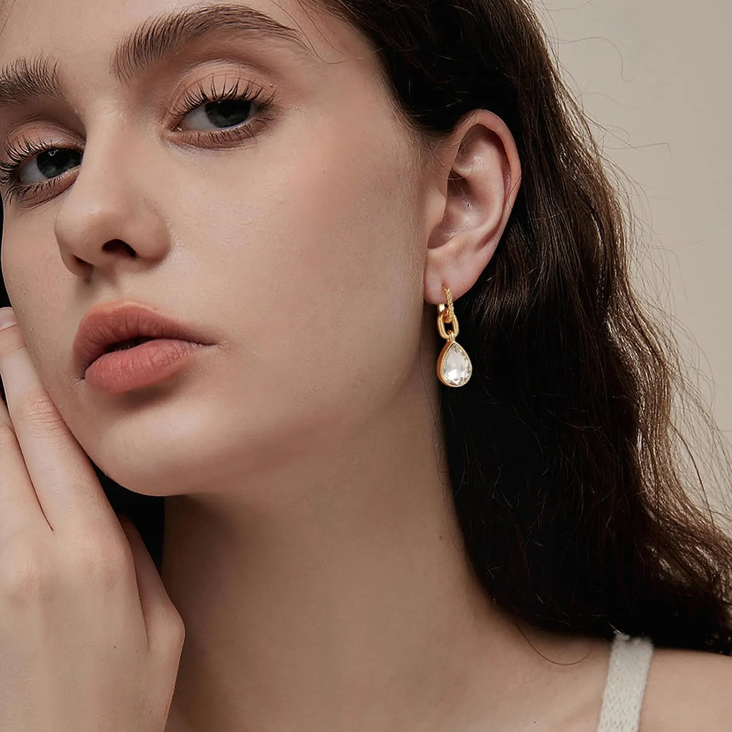 Crystals Teardrop Dangle Drop Earrings, 18K Gold Plated Hoop Earrings Zirconia Jewelry for Women Gifts