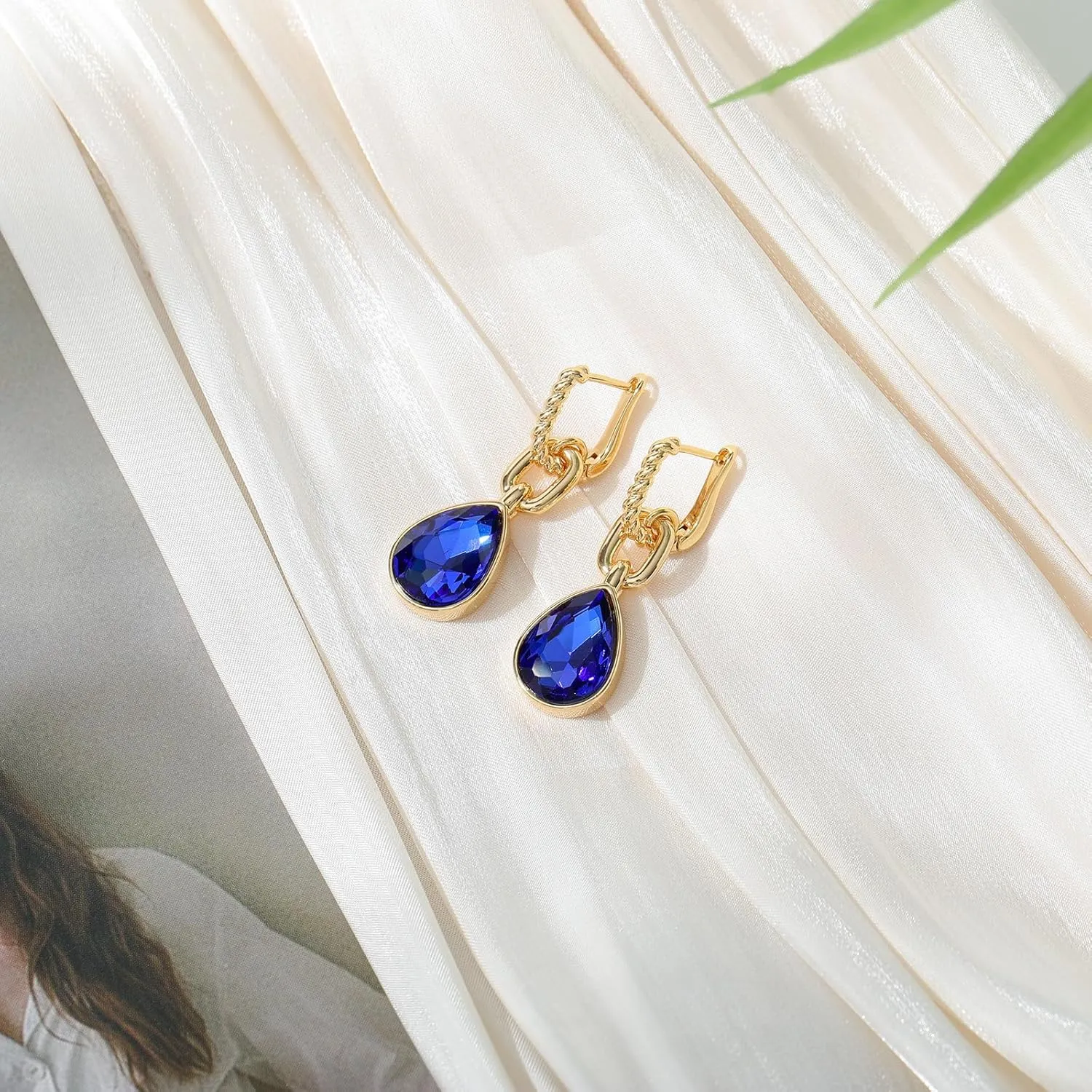 Crystals Teardrop Dangle Drop Earrings, 18K Gold Plated Hoop Earrings Zirconia Jewelry for Women Gifts