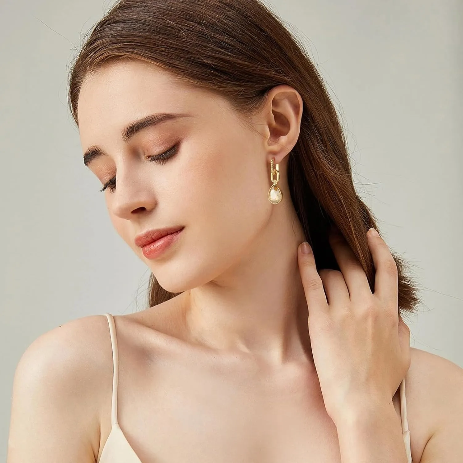 Crystals Teardrop Dangle Drop Earrings, 18K Gold Plated Hoop Earrings Zirconia Jewelry for Women Gifts
