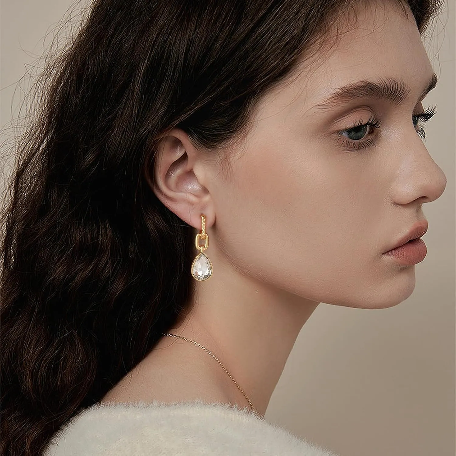 Crystals Teardrop Dangle Drop Earrings, 18K Gold Plated Hoop Earrings Zirconia Jewelry for Women Gifts
