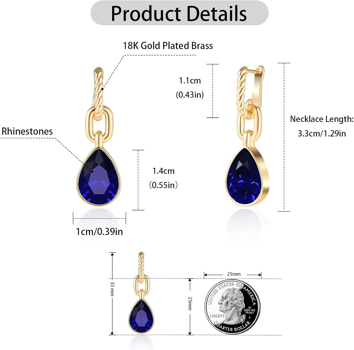 Crystals Teardrop Dangle Drop Earrings, 18K Gold Plated Hoop Earrings Zirconia Jewelry for Women Gifts