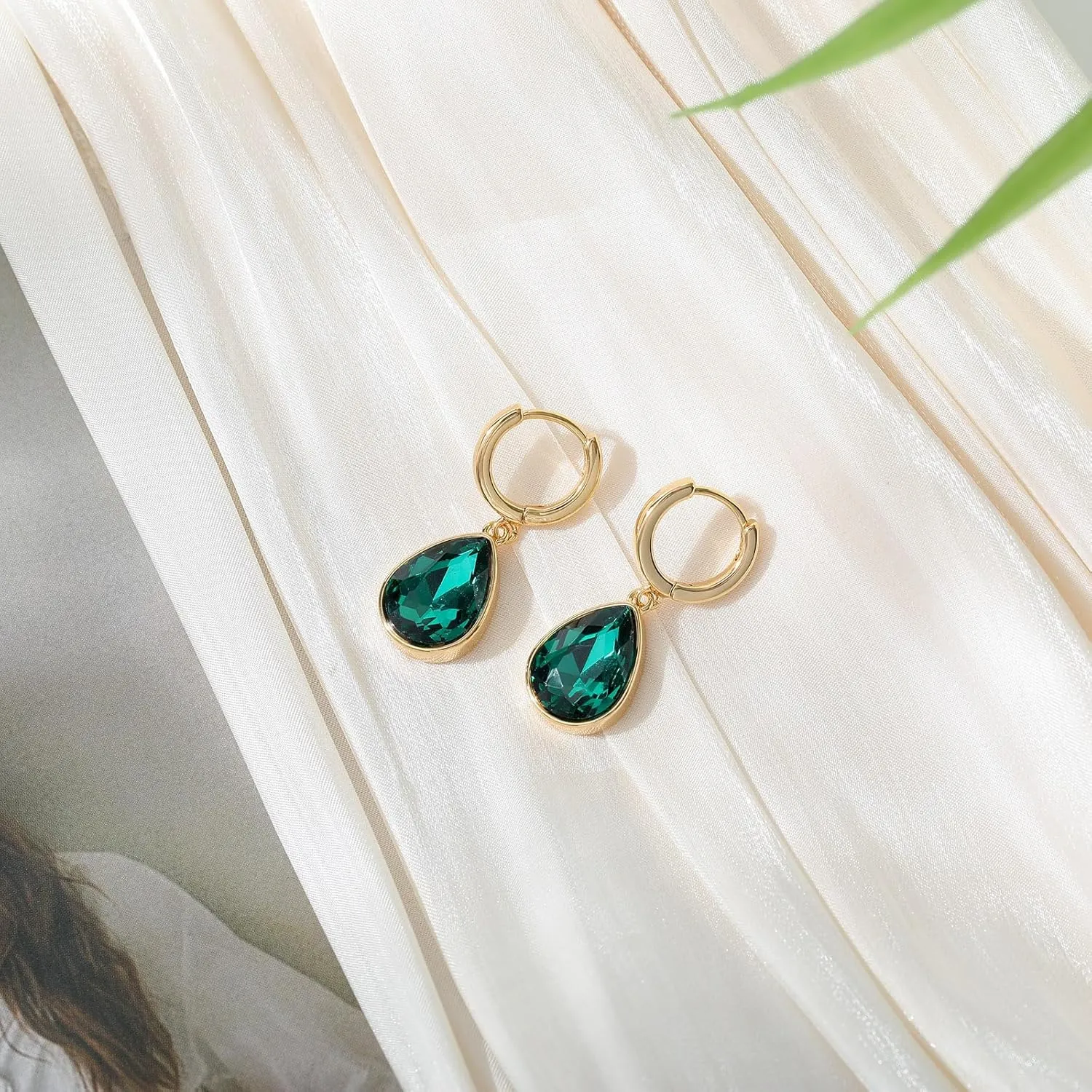 Crystals Teardrop Dangle Drop Earrings, 18K Gold Plated Hoop Earrings Zirconia Jewelry for Women Gifts