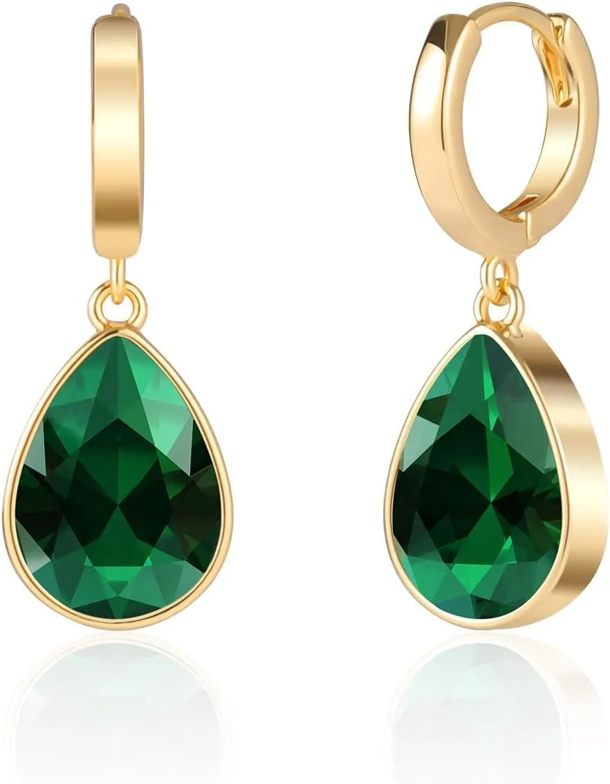 Crystals Teardrop Dangle Drop Earrings, 18K Gold Plated Hoop Earrings Zirconia Jewelry for Women Gifts