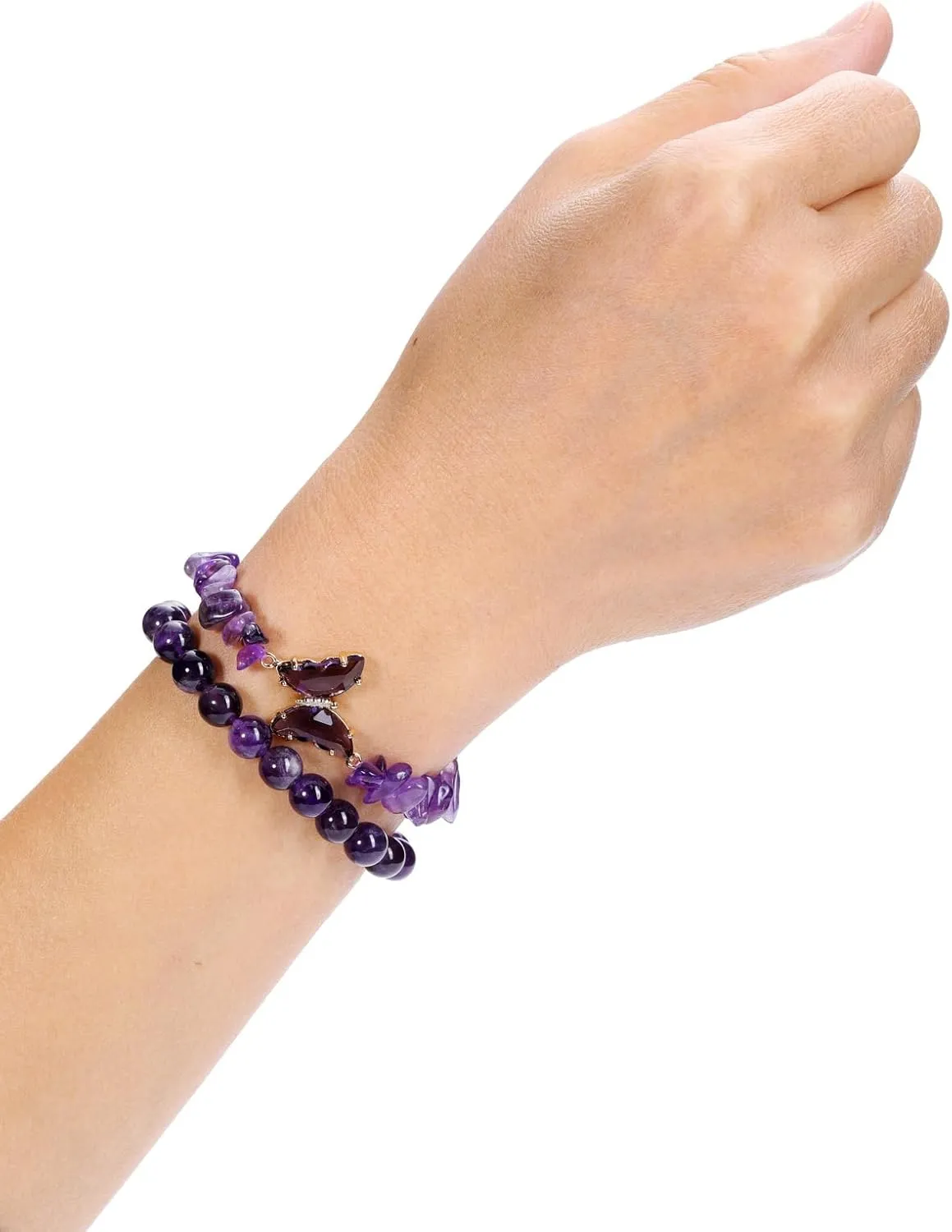 CrystalTears Crystal Bracelets for Women 2pcs Natural Healing Gemstone Beaded Bracelet Butterfly Charms Stone Layered Bracelet Gifts Women