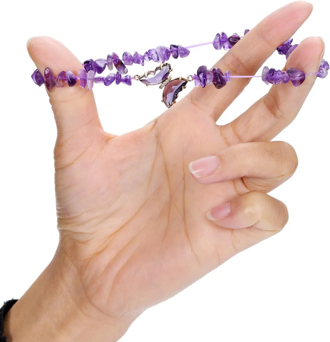 CrystalTears Crystal Bracelets for Women 2pcs Natural Healing Gemstone Beaded Bracelet Butterfly Charms Stone Layered Bracelet Gifts Women