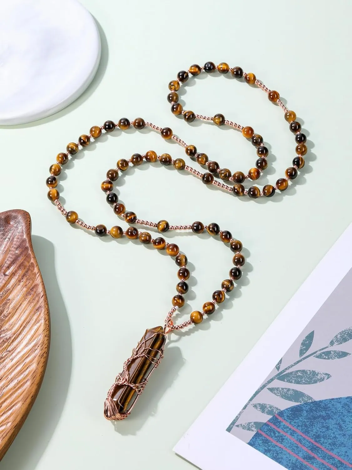 CrystalTears Healing Crystal Necklace for Women Tree Life Wire Wrapped Quartz Crystal Point Stone Pendant Necklace Gemstone Beaded Necklace Jewelry Crystal Gifts for Women Mom