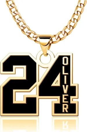 Custom Black Number Necklaces for Athletes Personalized Jersey Sports Number Chain Baseball Football Basketball Soccer Number Jewelry for Men Boys Girls Number Charm 3mm Cuban Link Chain, 0.7, 0.9, 1.2 inch
