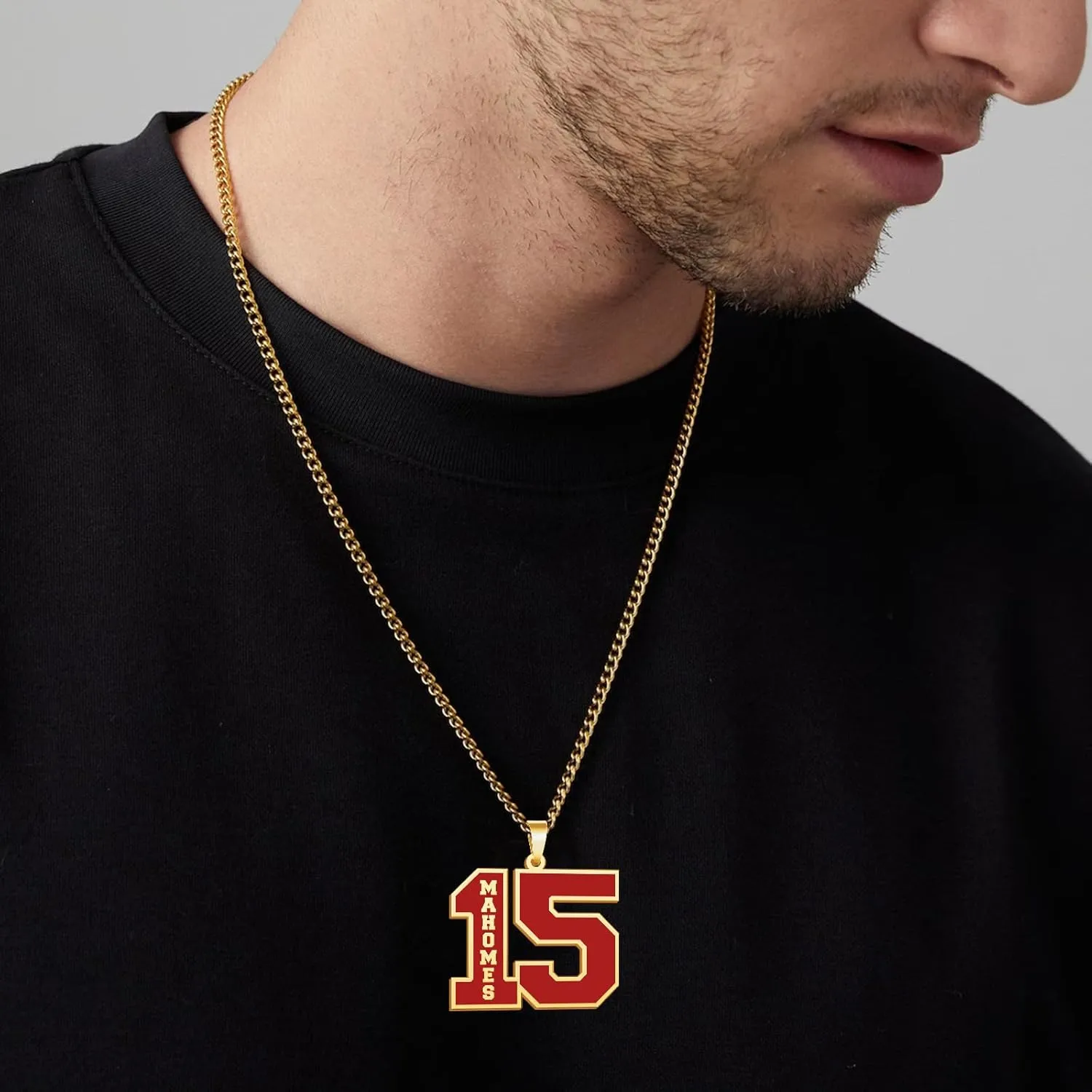 Custom Football Number Necklace for Boys, 0-99 Athlete Jersey Sport Number Necklace with Name, 18K Gold Plated Football Jewelry Personalized Gifts for Men