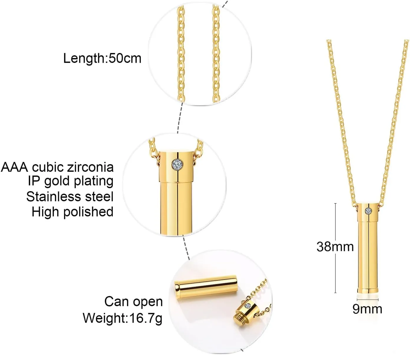 Cylinder Cremation Necklace Stainless Steel Ashes Container Pendant Urn Necklace