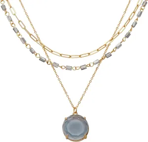 Dainty Layered Necklace for Women Trendy, 3 Layer 14K Gold Plated Paperclip Chain Necklace, Circular Crystal Pendant Collar Necklace
