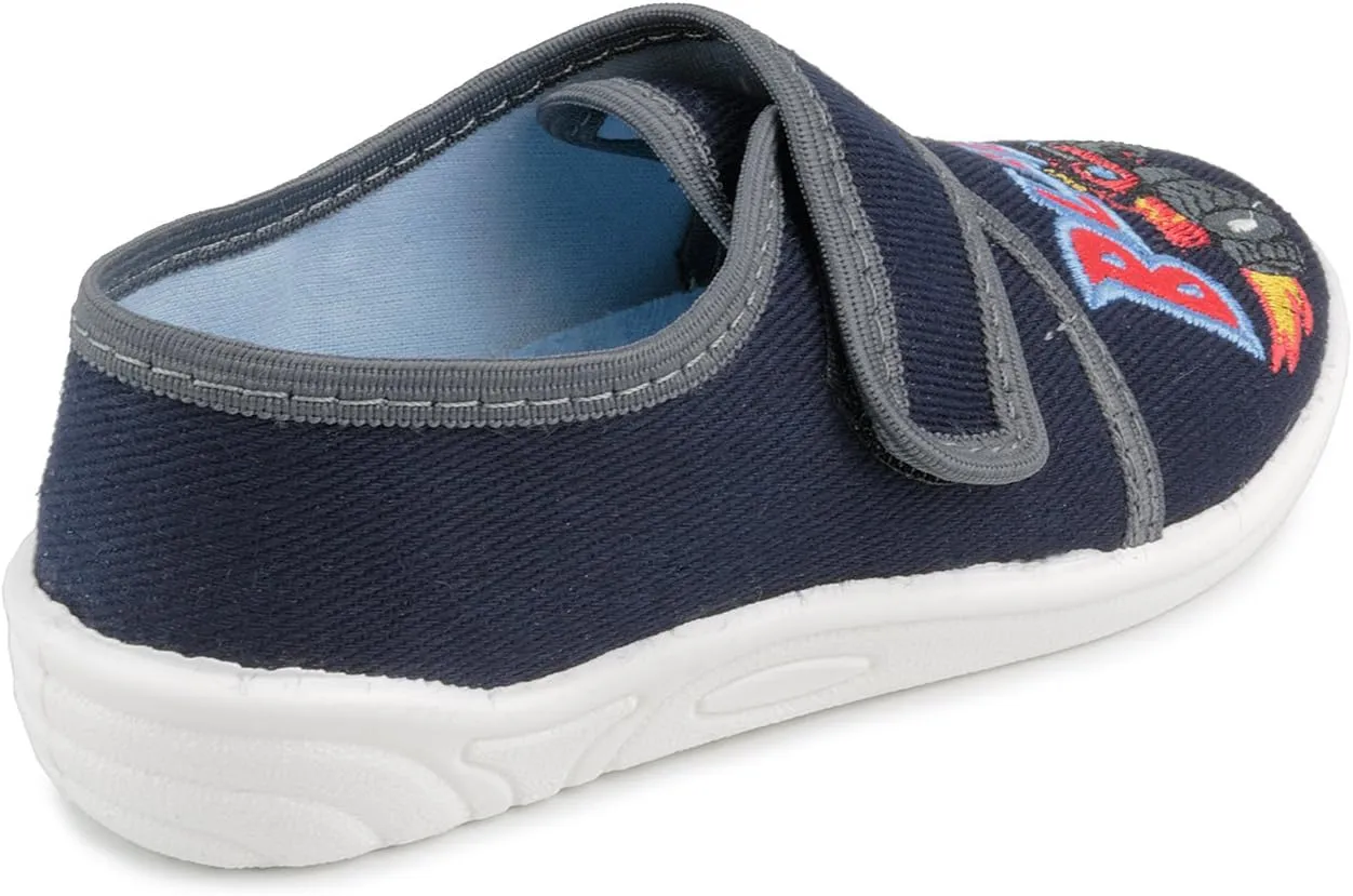 Daniel 836 Toddler Boys' Navy Blue Hook-and-Loop Natural Canvas Embroidered Slip-On