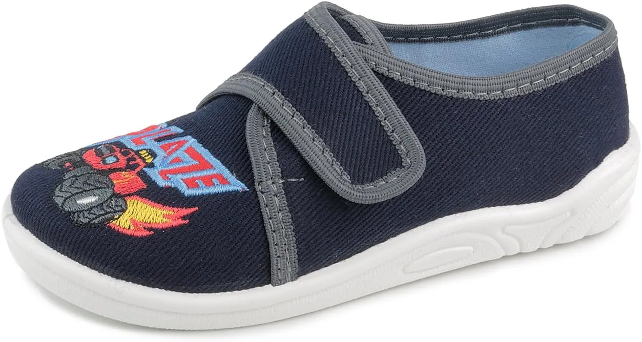 Daniel 836 Toddler Boys' Navy Blue Hook-and-Loop Natural Canvas Embroidered Slip-On