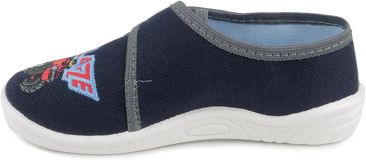 Daniel 836 Toddler Boys' Navy Blue Hook-and-Loop Natural Canvas Embroidered Slip-On