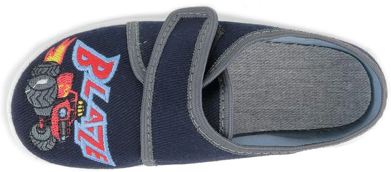 Daniel 836 Toddler Boys' Navy Blue Hook-and-Loop Natural Canvas Embroidered Slip-On