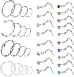 D.Bella 18G Nose Rings for Women Nose Rings Studs Stainless Steel L-Shaped Nose Studs Screw Nose Piercing Jewelry