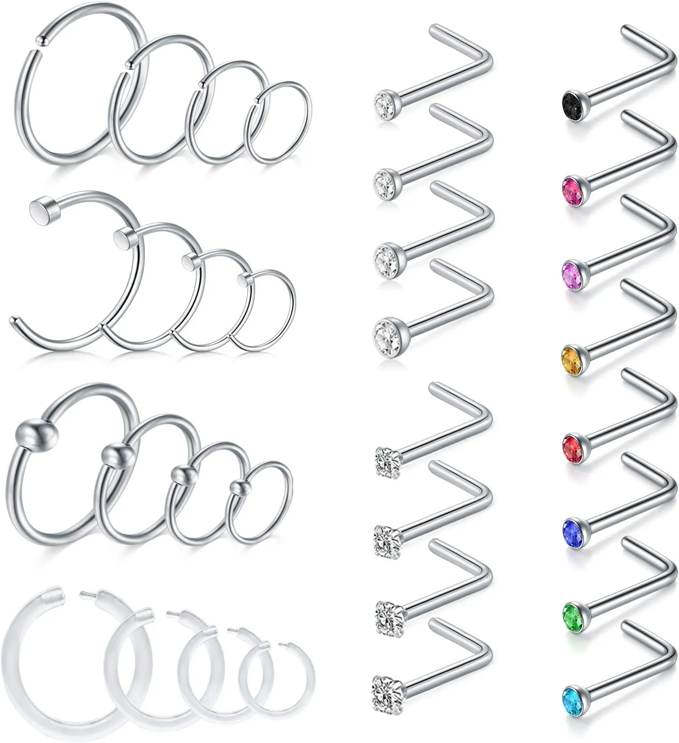 D.Bella 18G Nose Rings for Women Nose Rings Studs Stainless Steel L-Shaped Nose Studs Screw Nose Piercing Jewelry