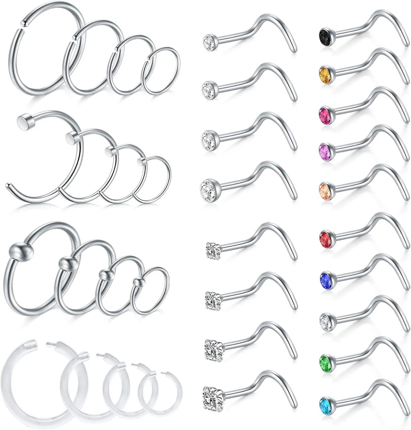 D.Bella 18G Nose Rings for Women Nose Rings Studs Stainless Steel L-Shaped Nose Studs Screw Nose Piercing Jewelry