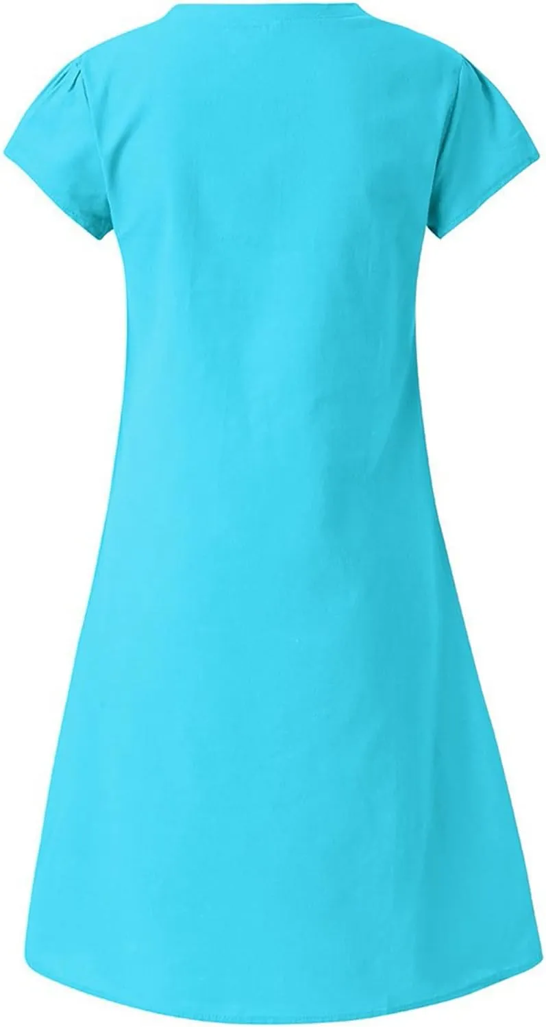 DDAPJ pyju Womens Linen Shirt Dress Plus Size Summer Casual Short Sleeve Beach Cover Up V Neck Mini Beach Sundresses