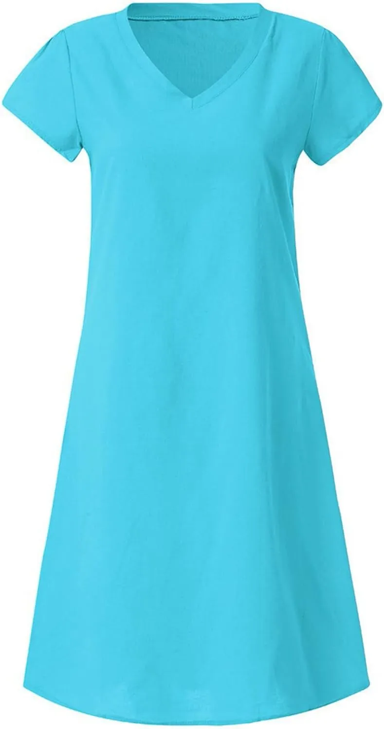 DDAPJ pyju Womens Linen Shirt Dress Plus Size Summer Casual Short Sleeve Beach Cover Up V Neck Mini Beach Sundresses