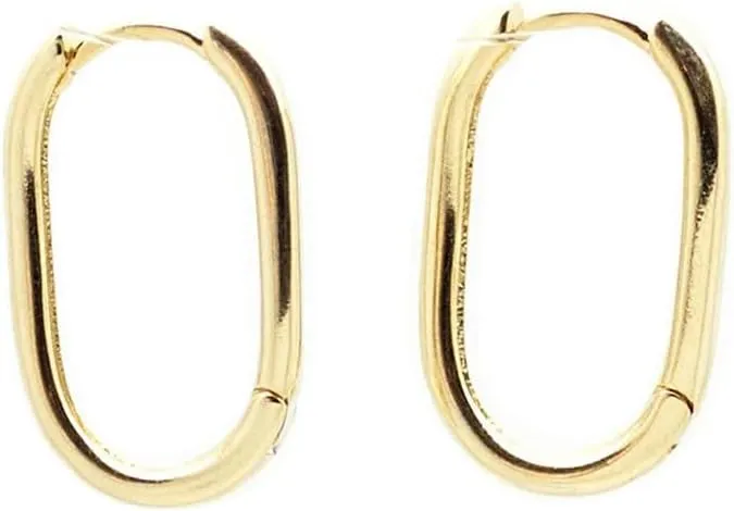 Deco Squared Hoop Gold Earrings - 18k Gold Plated, Small Water Friendly, Sweat Resistant and Hypoallergenic Rectangular U Hoops - Perfect for Birthday, Holiday, Weddings and Parties by SALTY CALI