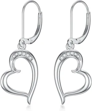 Diamond Heart Dangle Earrings 925 Sterling Silver Hypoallergenic Drop Earring Diamonds Jewelry Gifts for Women Birthday Christmas(D Color, VVS Clarity)