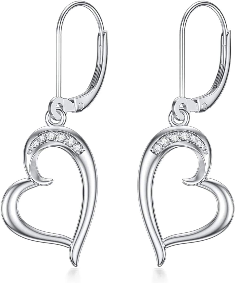 Diamond Heart Dangle Earrings 925 Sterling Silver Hypoallergenic Drop Earring Diamonds Jewelry Gifts for Women Birthday Christmas(D Color, VVS Clarity)