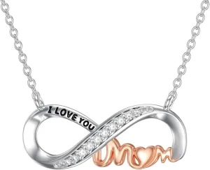 Diamond Mom Necklace 925 Sterling Silver I Love You Mom Pendant Love Mother Jeweley Gifts for Mother's Day Birthday Christmas
