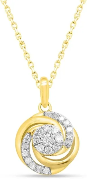 Diamond Necklace Love Knot 1/4 cttw Natural Diamonds 14kt Yellow Gold Plated Silver I-J Color, I2-I3 Clarity -18 Inch Chain