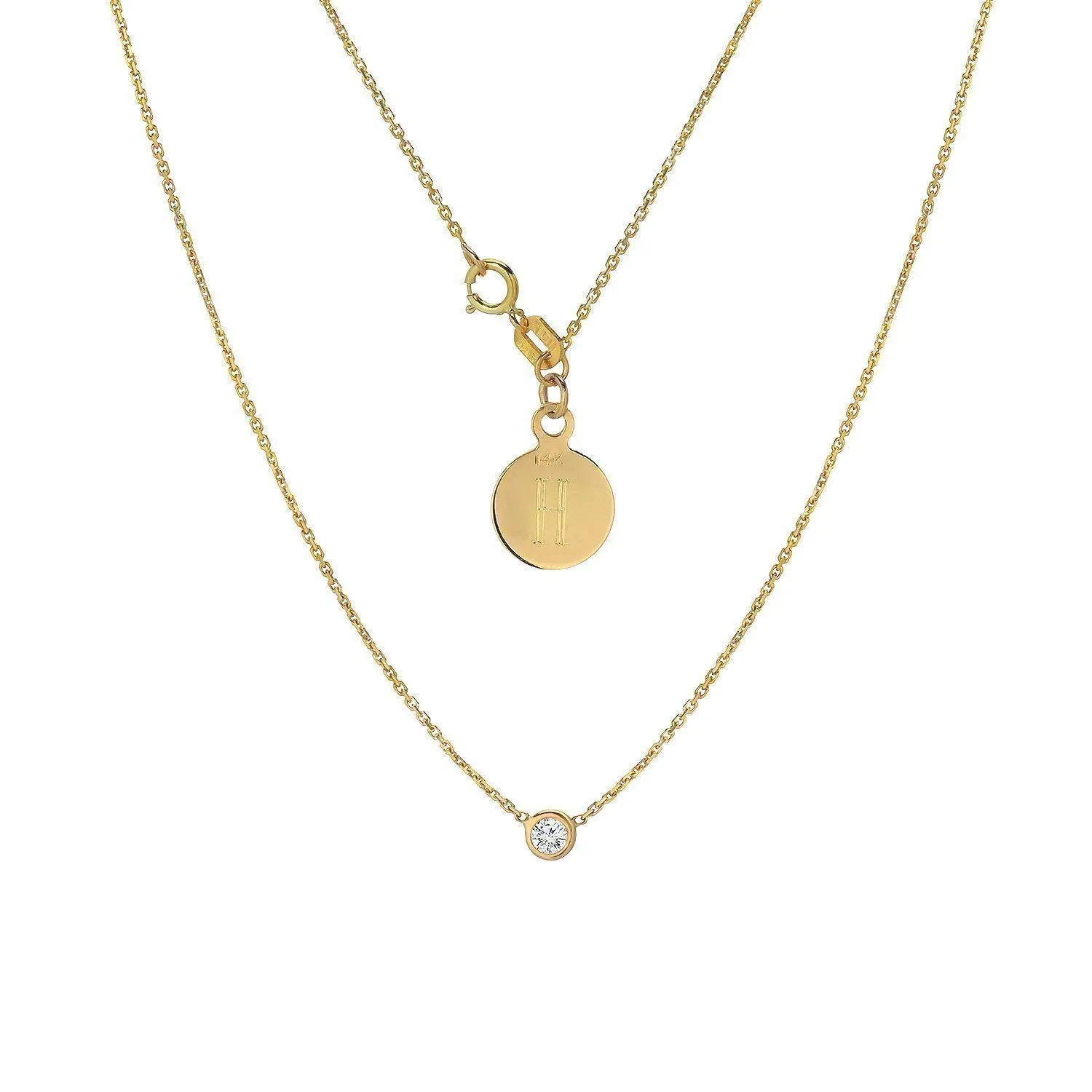 Diamond Solitaire Necklace - Bezel set Necklaces - Solid 14K or 18Karat Yellow Gold Pendant - White Natural Stone 0.10 ct - Elegant Jewelry Gift for women-Minimalist Pendants