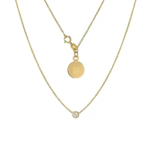 Diamond Solitaire Necklace - Bezel set Necklaces - Solid 14K or 18Karat Yellow Gold Pendant - White Natural Stone 0.10 ct - Elegant Jewelry Gift for women-Minimalist Pendants