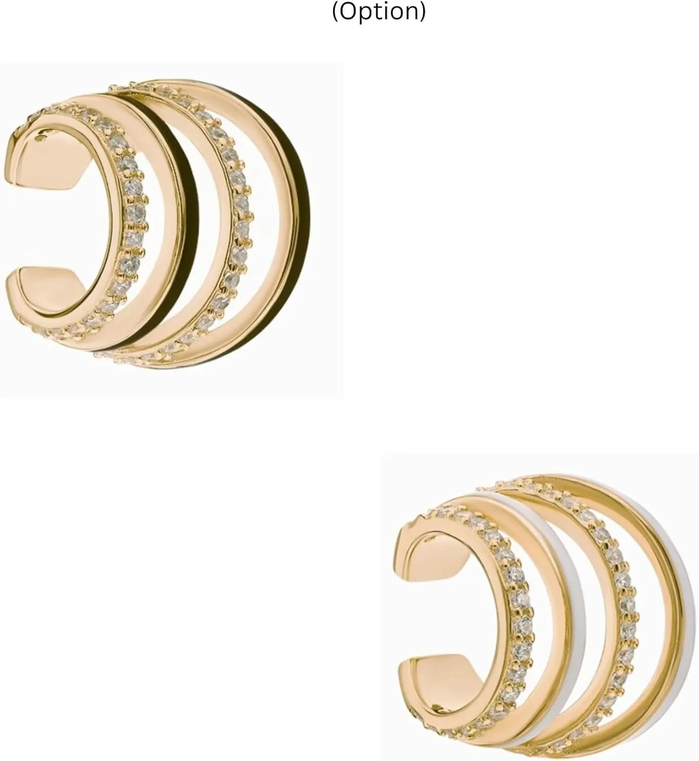Diamond(0.19ct) Enamel Ear Cuff Earring,14K Gold Four Wire Cuff Earring, Summer Ear Cuff, Four Conch Wrap, Minimalist Jewelry.