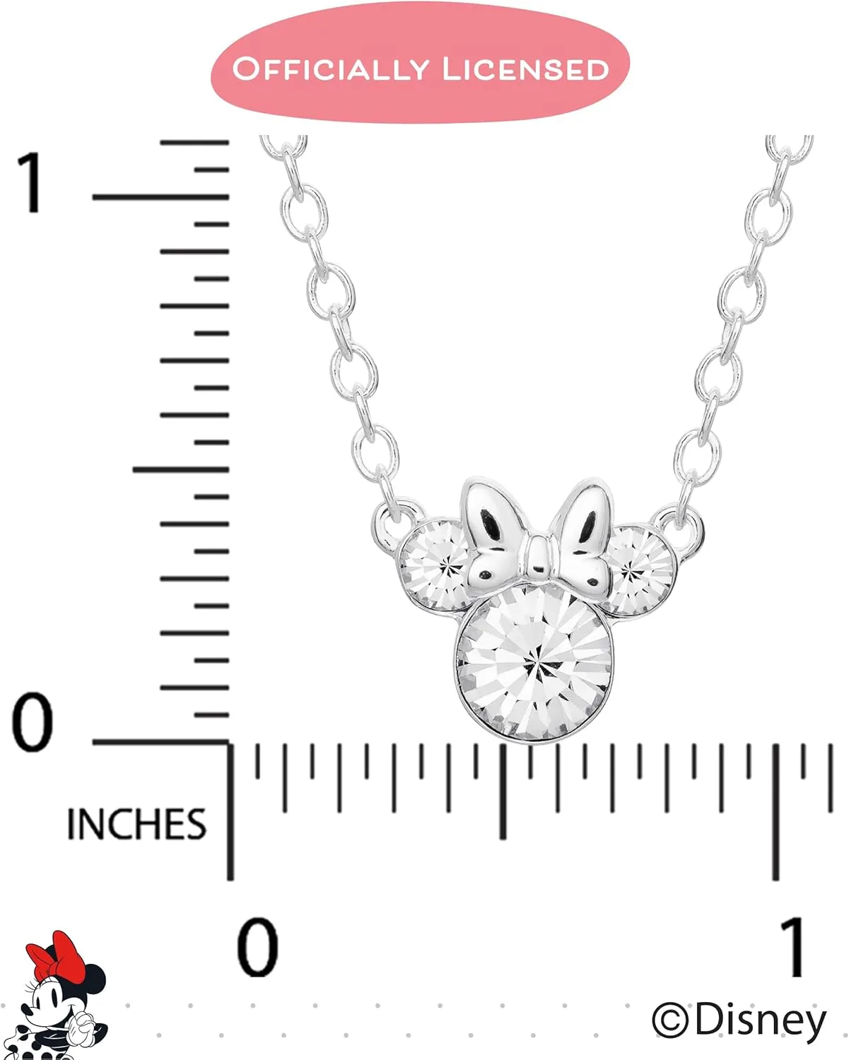Disney Minnie Mouse Crystal Birthstone Jewelry, Birth Month Pendant Necklace, Silver Plated