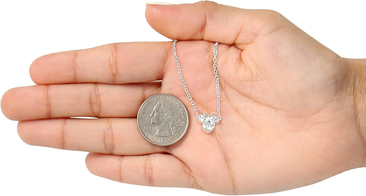 Disney Minnie Mouse Crystal Birthstone Jewelry, Birth Month Pendant Necklace, Silver Plated