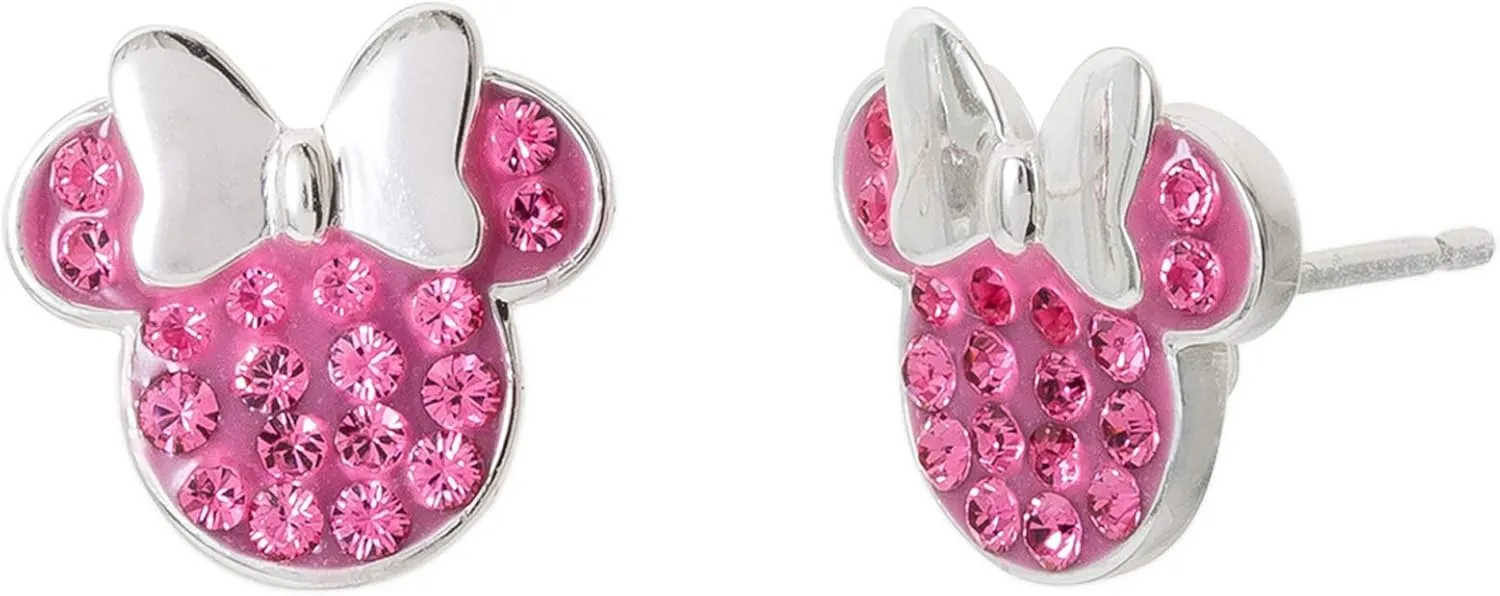 Disney Minnie Mouse Jewelry, Sterling Silver Pave Birthstone Crystal Stud Earrings