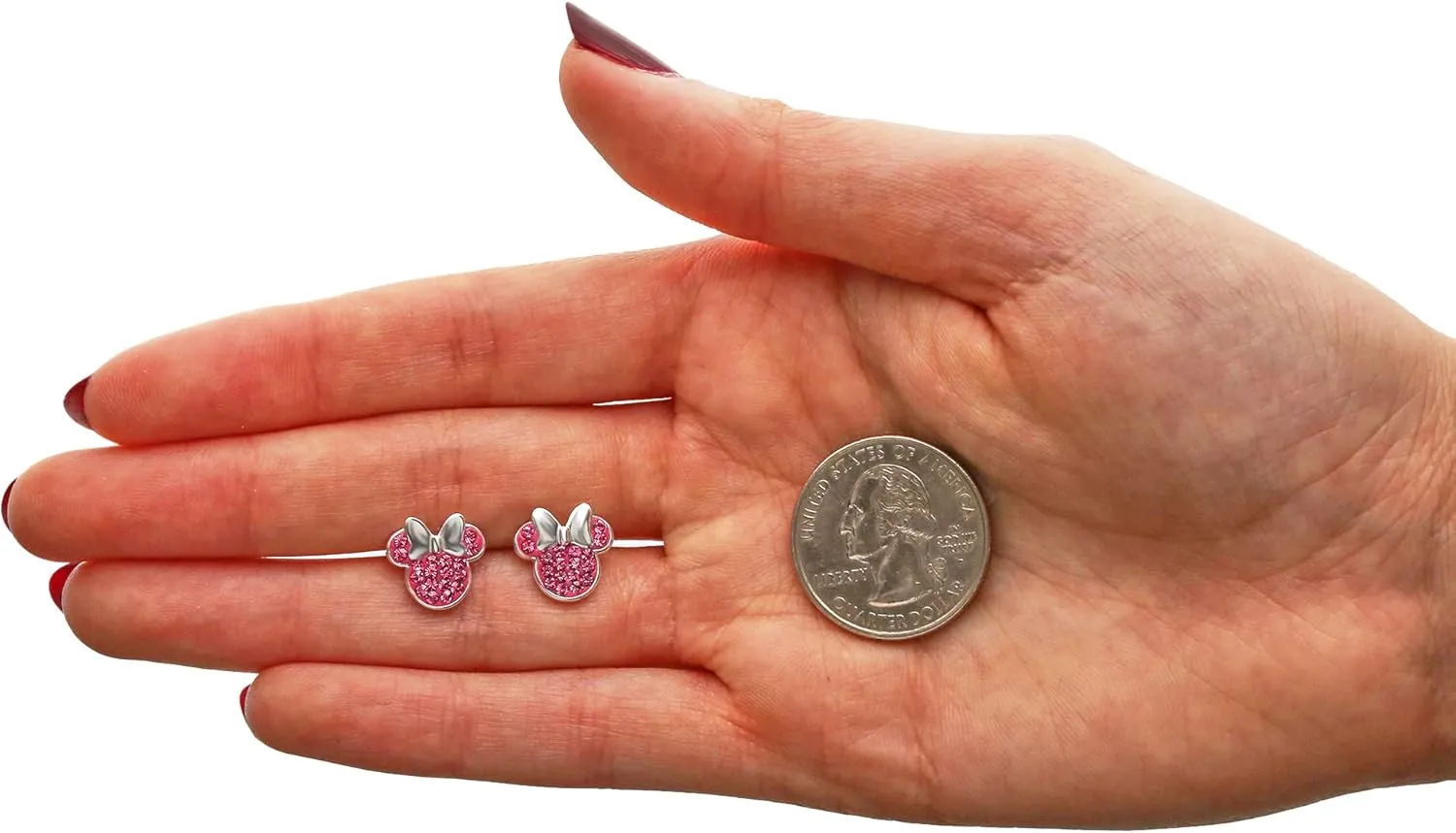 Disney Minnie Mouse Jewelry, Sterling Silver Pave Birthstone Crystal Stud Earrings