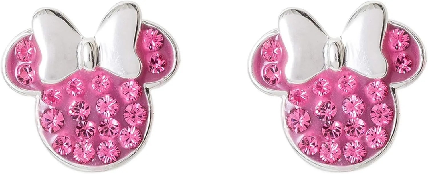 Disney Minnie Mouse Jewelry, Sterling Silver Pave Birthstone Crystal Stud Earrings