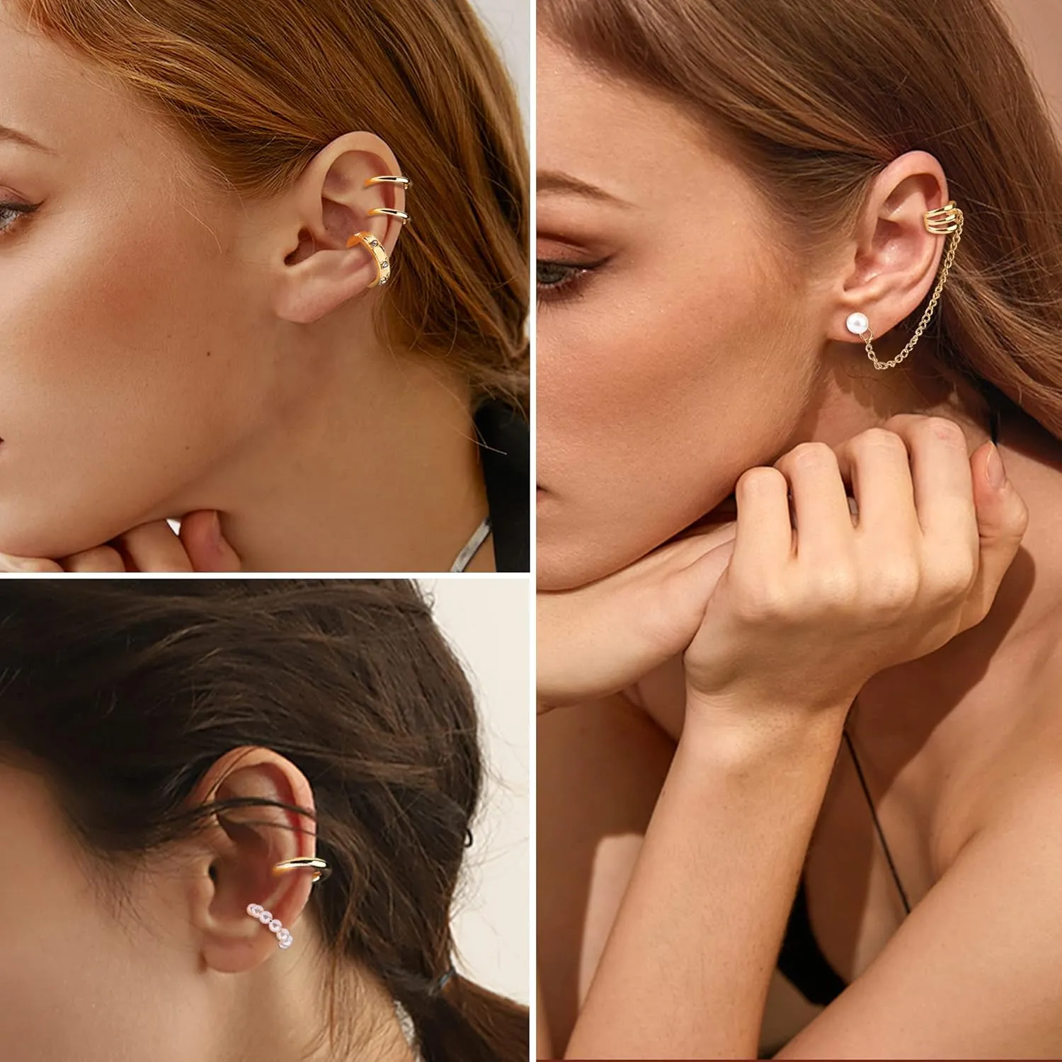 Dochais Ear Cuff Helix Cartilage Clip on Earrings Ear Cartilage Clip on Wrap Earrings Ear Cuffs for Women Men Non Piercing Ear Piercing Fake Earrings Set(Gold/Silver)