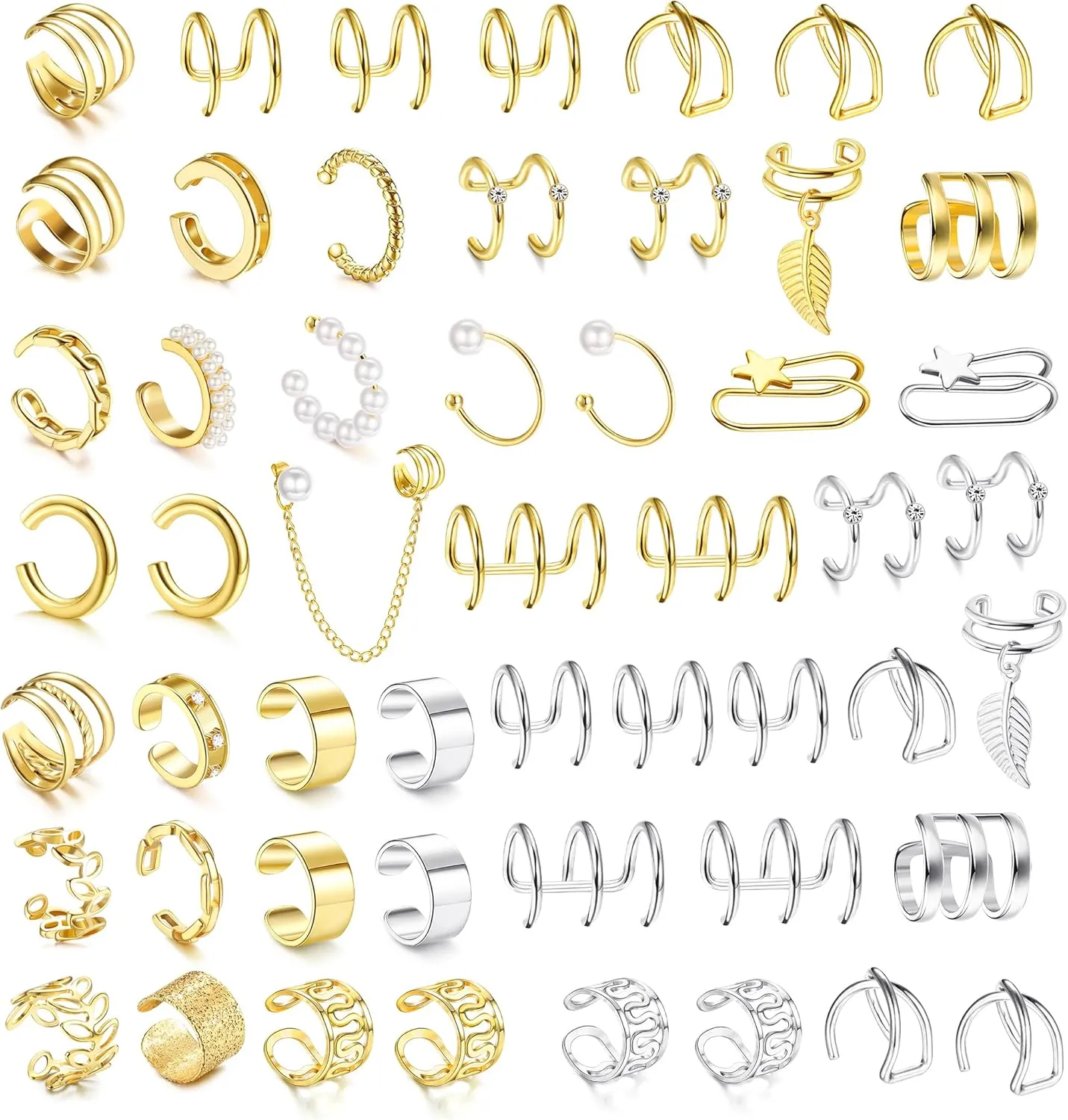 Dochais Ear Cuff Helix Cartilage Clip on Earrings Ear Cartilage Clip on Wrap Earrings Ear Cuffs for Women Men Non Piercing Ear Piercing Fake Earrings Set(Gold/Silver)