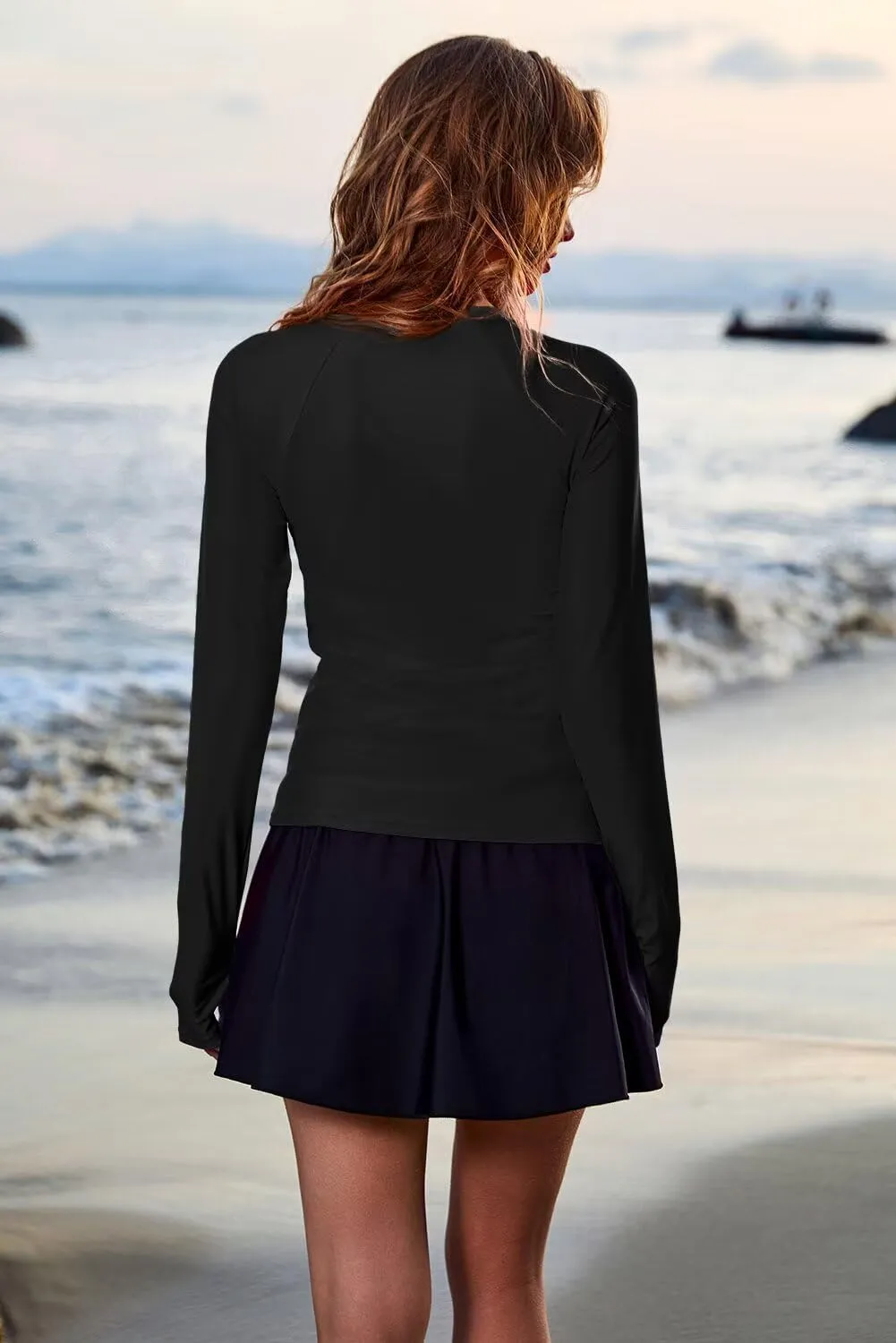 Dokotoo Womens Rash Guard Long Sleeve Sun Protection Swim Shirts Swim Top 1/4 Zip Summer Quick Dry Surf Shirts