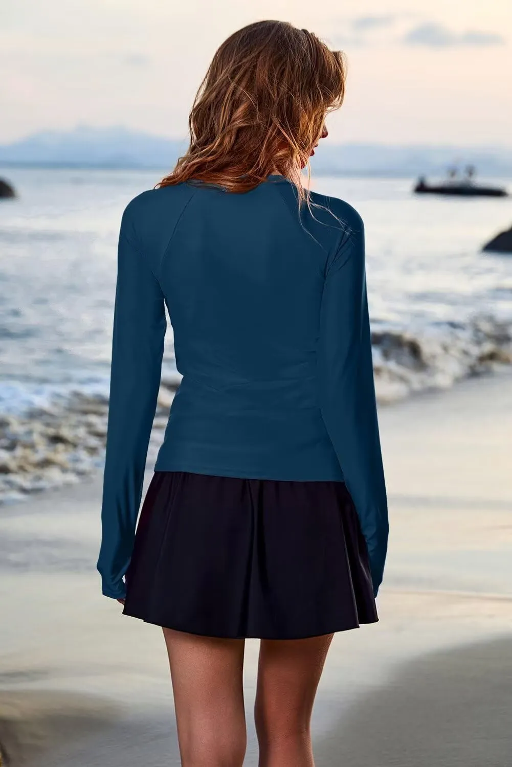 Dokotoo Womens Rash Guard Long Sleeve Sun Protection Swim Shirts Swim Top 1/4 Zip Summer Quick Dry Surf Shirts