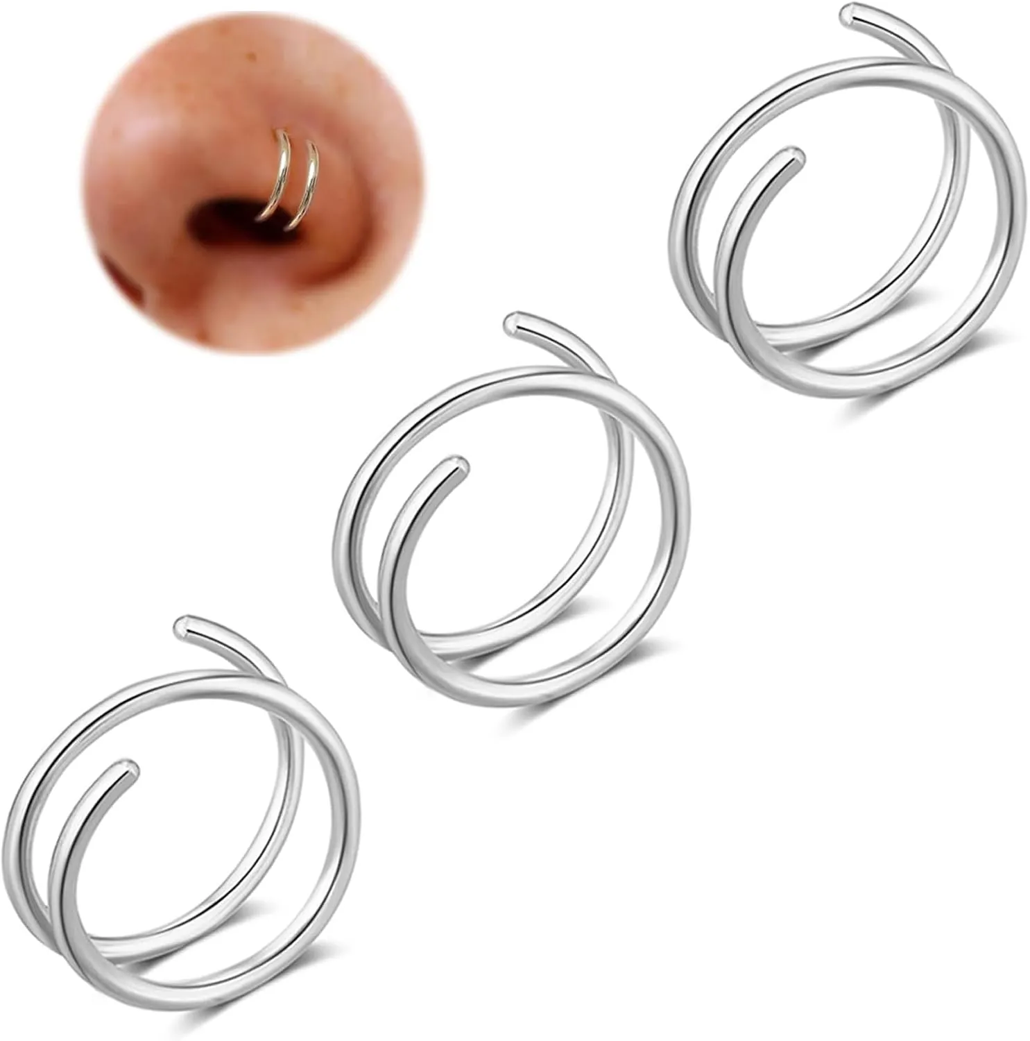 Double Nose Ring for Single Piercing, Twist Nose Ring Hoop For Women, Nostril Piercing Jewelry