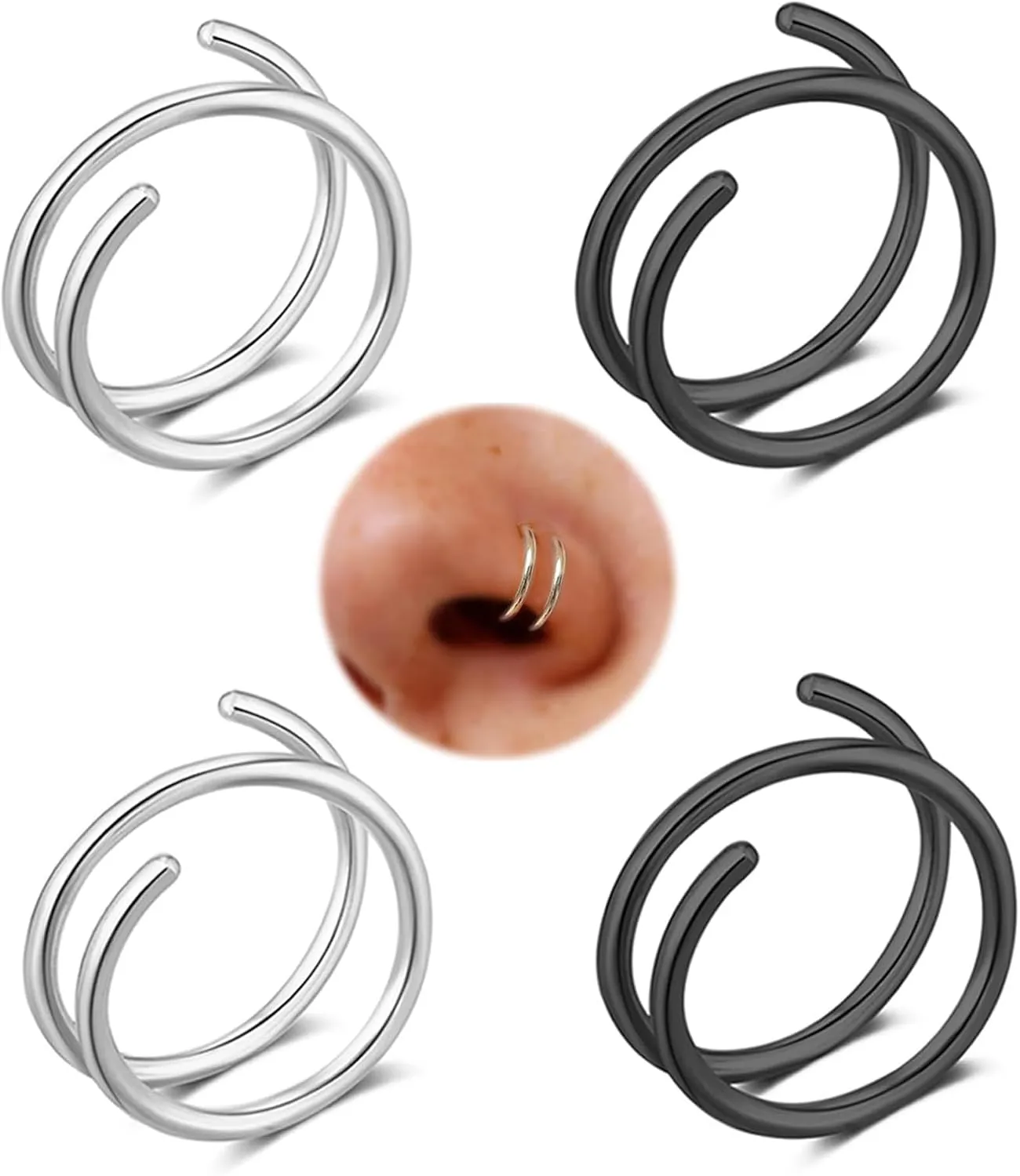 Double Nose Ring for Single Piercing, Twist Nose Ring Hoop For Women, Nostril Piercing Jewelry
