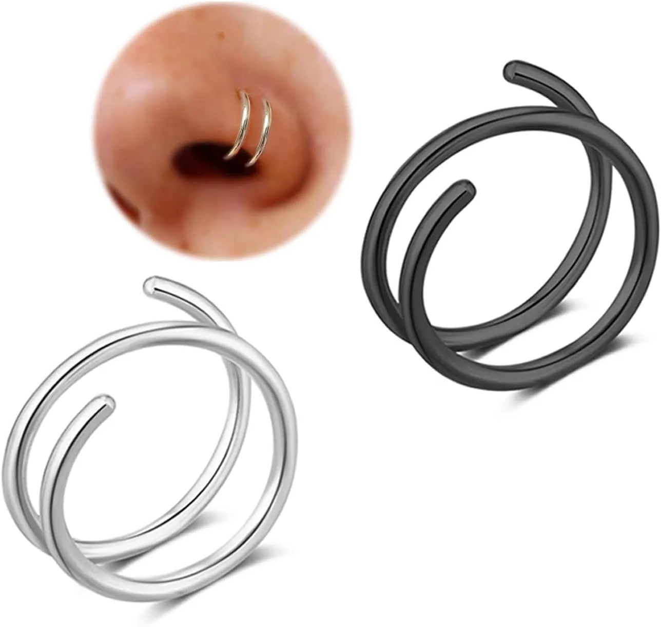 Double Nose Ring for Single Piercing, Twist Nose Ring Hoop For Women, Nostril Piercing Jewelry