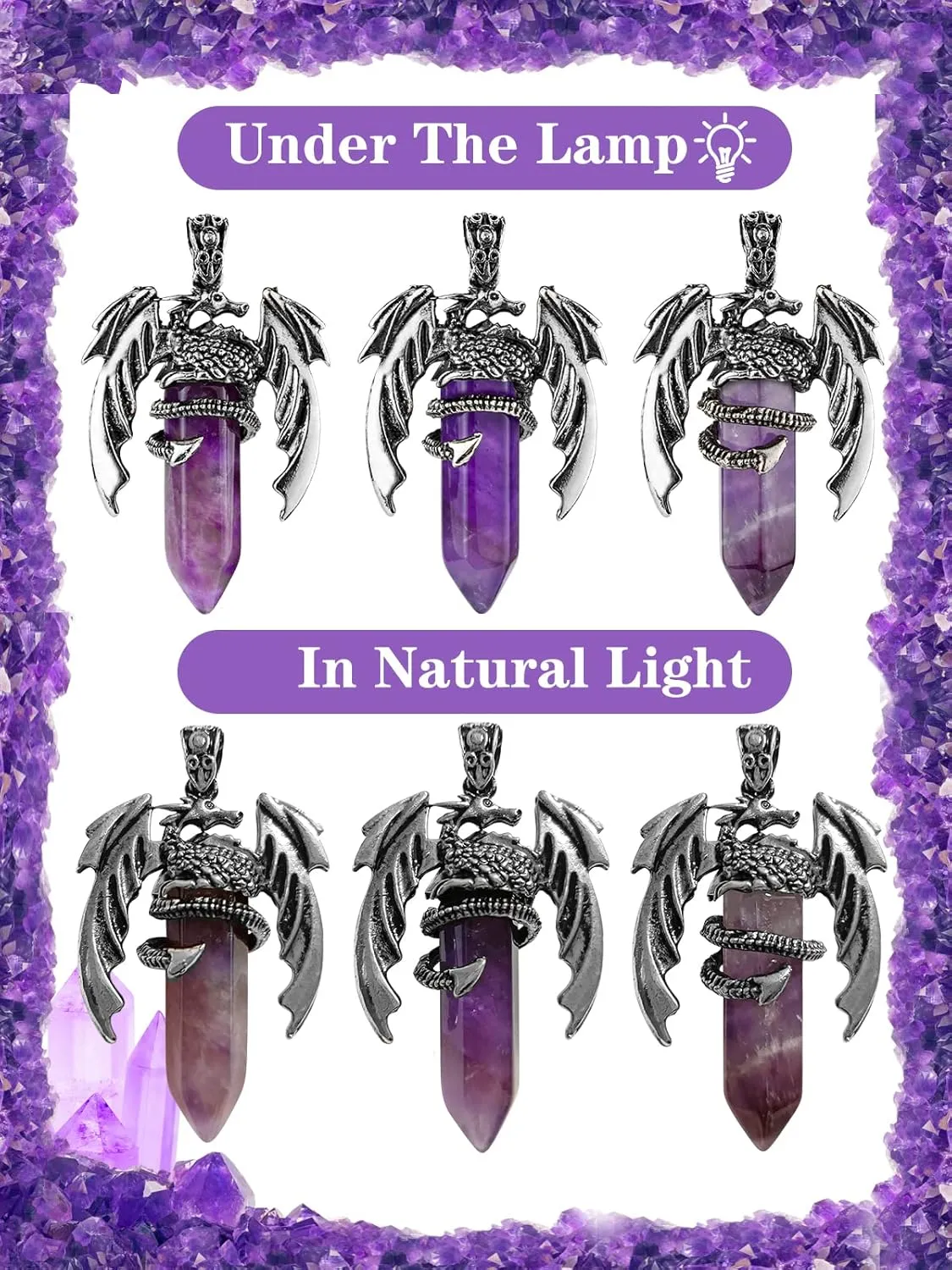 Dragon Necklace - Hexagonal Crystal Wrapped Silver Pendant with Natural Crystal - Cool Jewelry for Men and Women