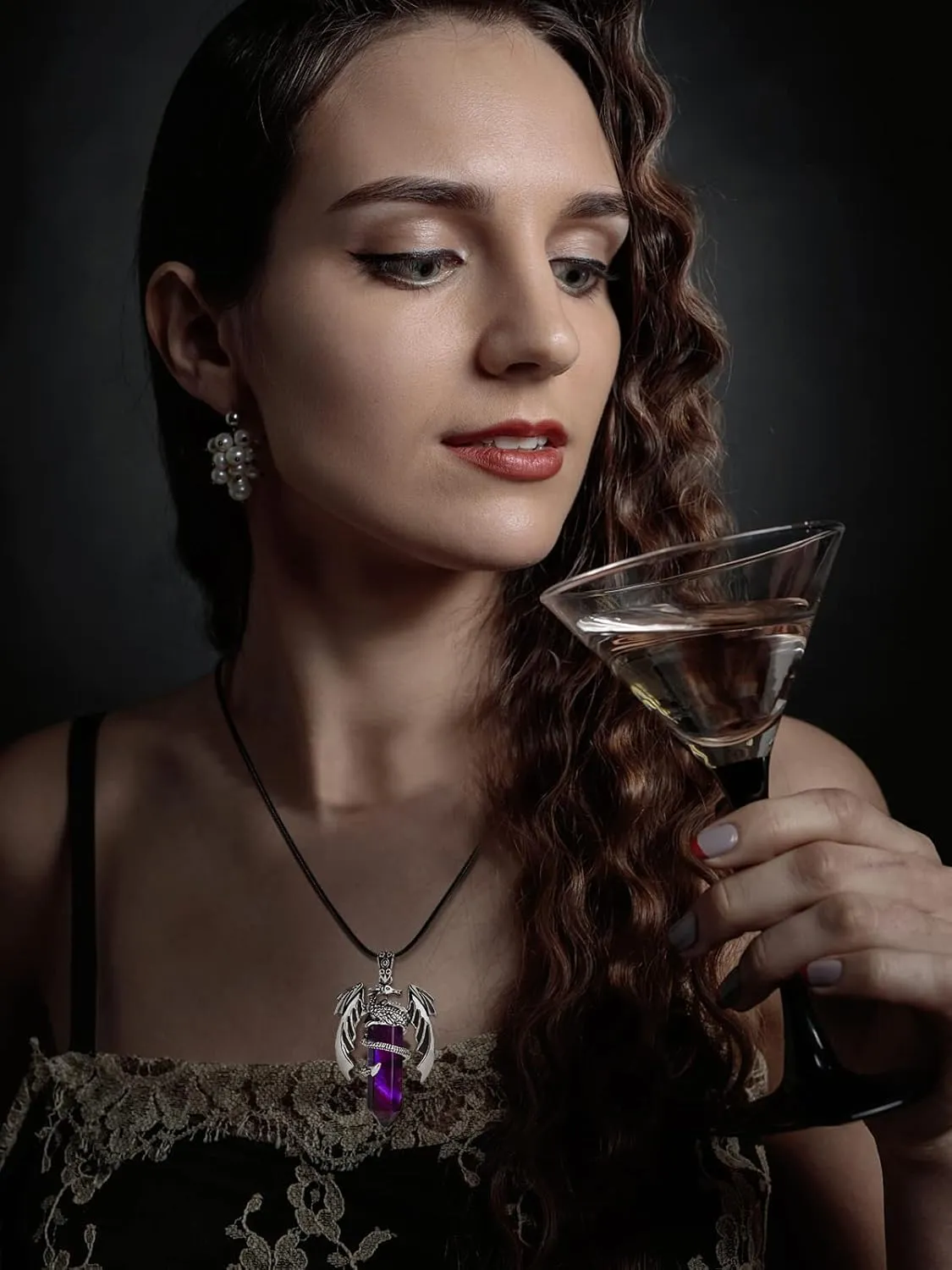 Dragon Necklace - Hexagonal Crystal Wrapped Silver Pendant with Natural Crystal - Cool Jewelry for Men and Women