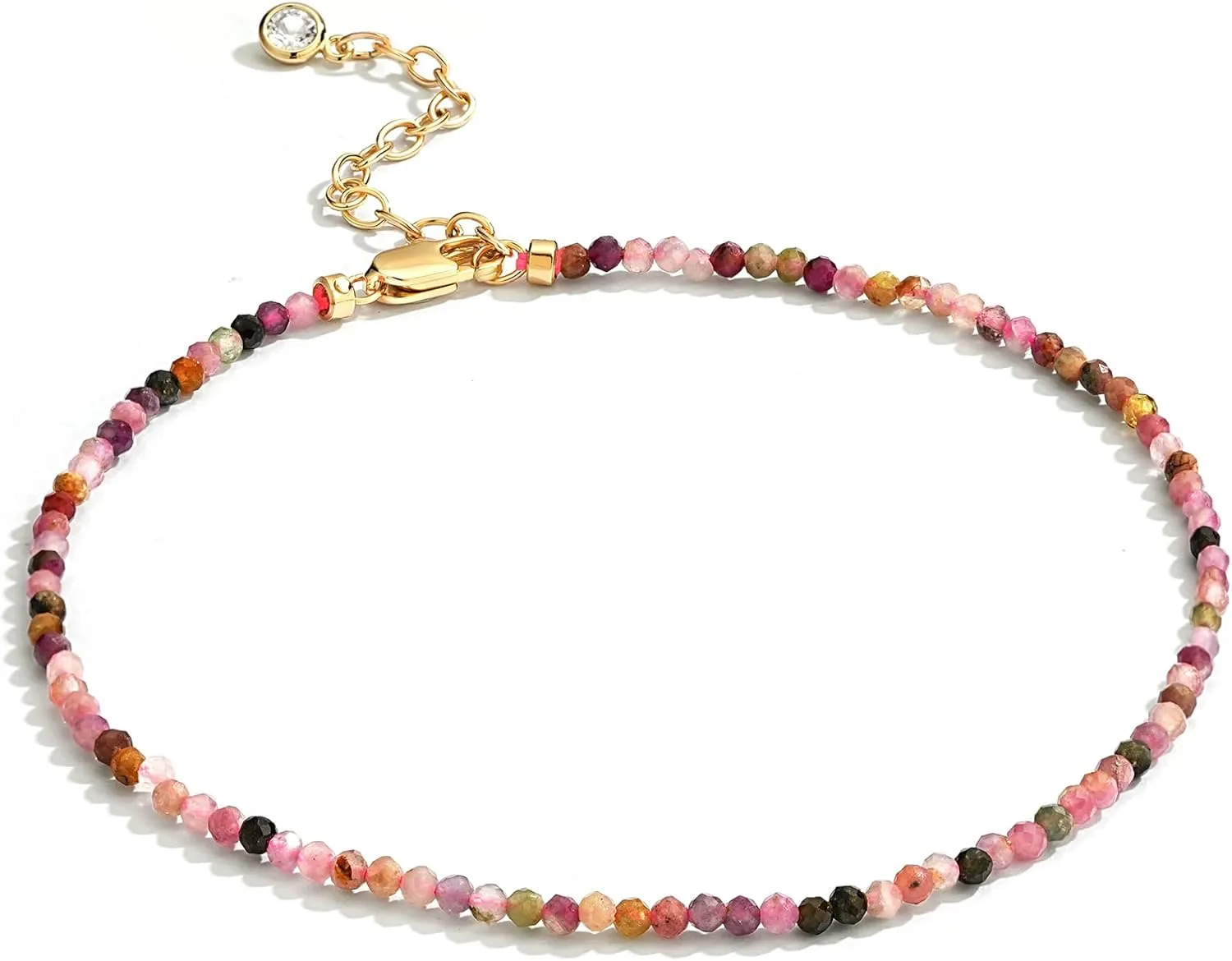 DREMMY STUDIOS Gold Anklet Bracelets for Women 14K Gold Plated Stone Handmade Beaded Link Chain Anklets Jewelry Gift