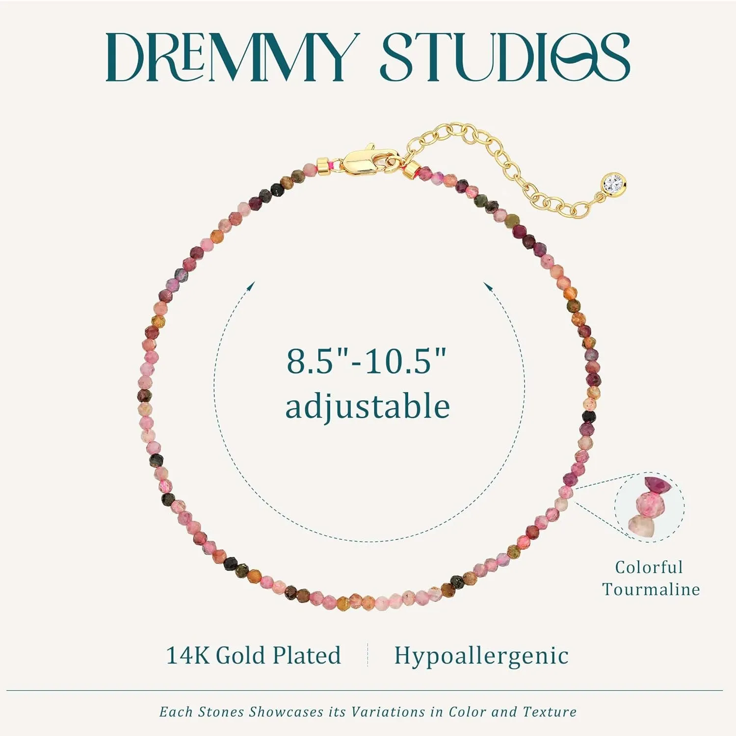 DREMMY STUDIOS Gold Anklet Bracelets for Women 14K Gold Plated Stone Handmade Beaded Link Chain Anklets Jewelry Gift