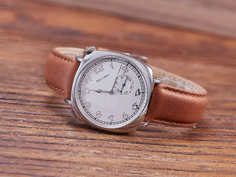 Dress Wacthes for Men, Brown Leather Mechanical Watch with Sapphire Crystal Dome, 1921 S4046 Vintage Watch