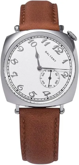 Dress Wacthes for Men, Brown Leather Mechanical Watch with Sapphire Crystal Dome, 1921 S4046 Vintage Watch