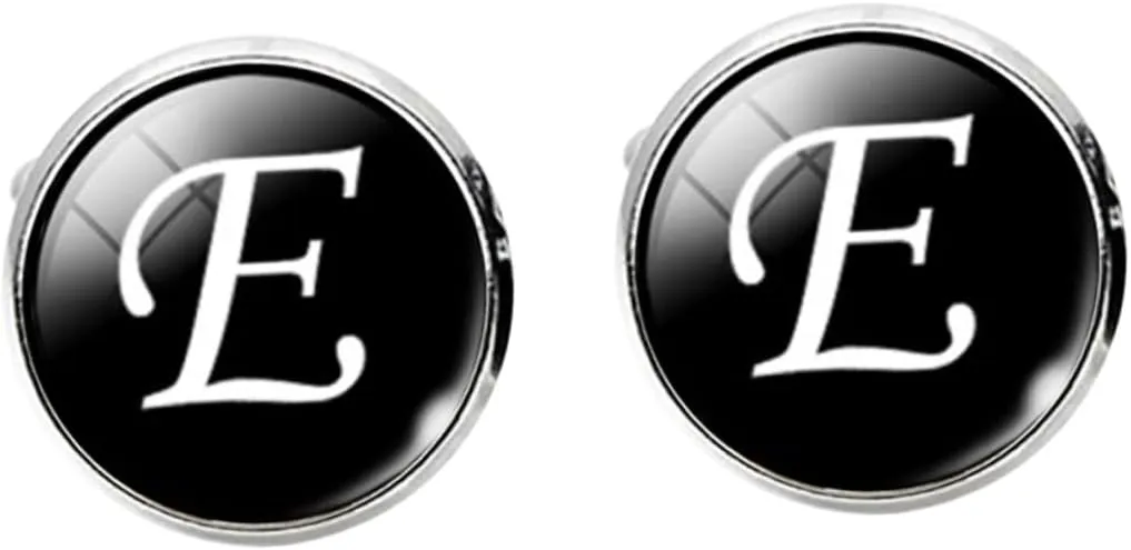 E Letter Pattern Glass Cufflinks Lightweight and Elegant Round Sleeve Button for Men's Collar